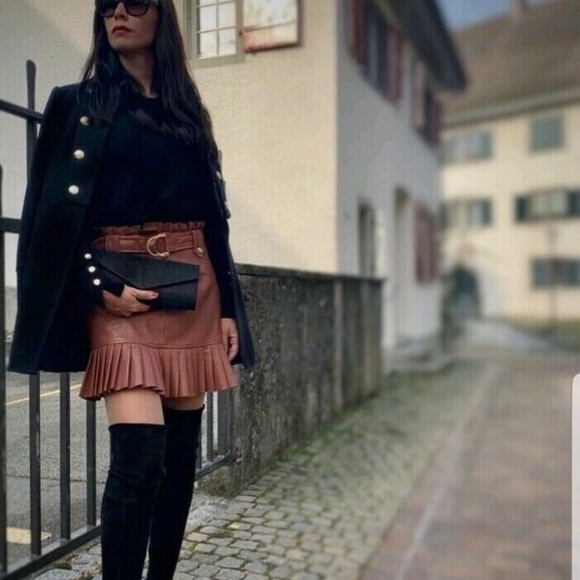 ZARA NWOT Faux Leather Pleated Skirt Size SMALL Brown BLOGGER Favorite - Picture 8 of 13